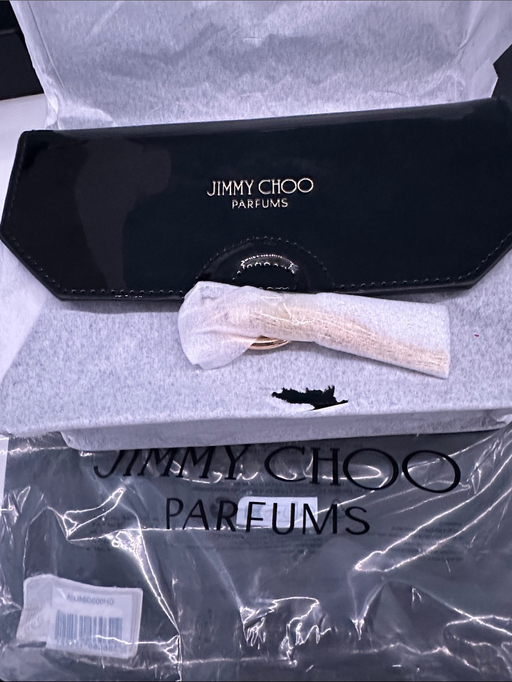 NWT Jimmy Choo Parfum Crossbody Patent Small Bag with Gold Chain.